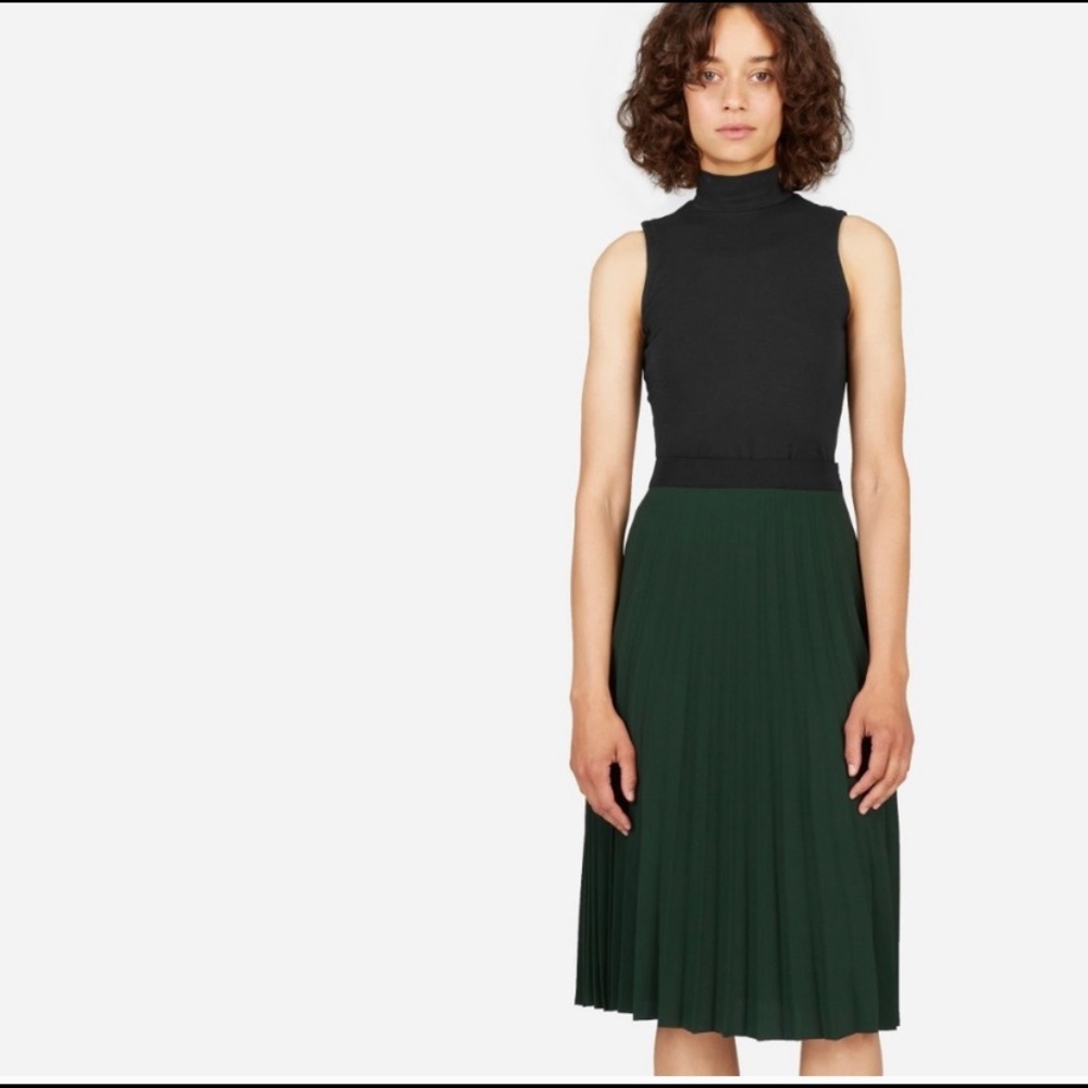 EVERLANE Green Pleated MIDI Skirt